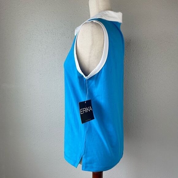 NWT Erika Caribbean Blue Sleeveless Collared Top Size L - Picture 3 of 7